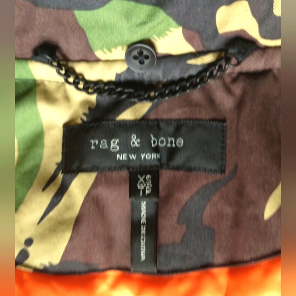 EUC rag & bone abstract camo cotton orange satin lined full zip front arm zip - Picture 3 of 16